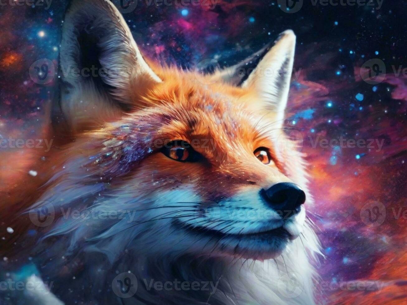 AI Generated portrait of cosmic fire nine tail fox, dynamic posture, realistic texture detailing, unrealistic, natural vibrant lighting photo