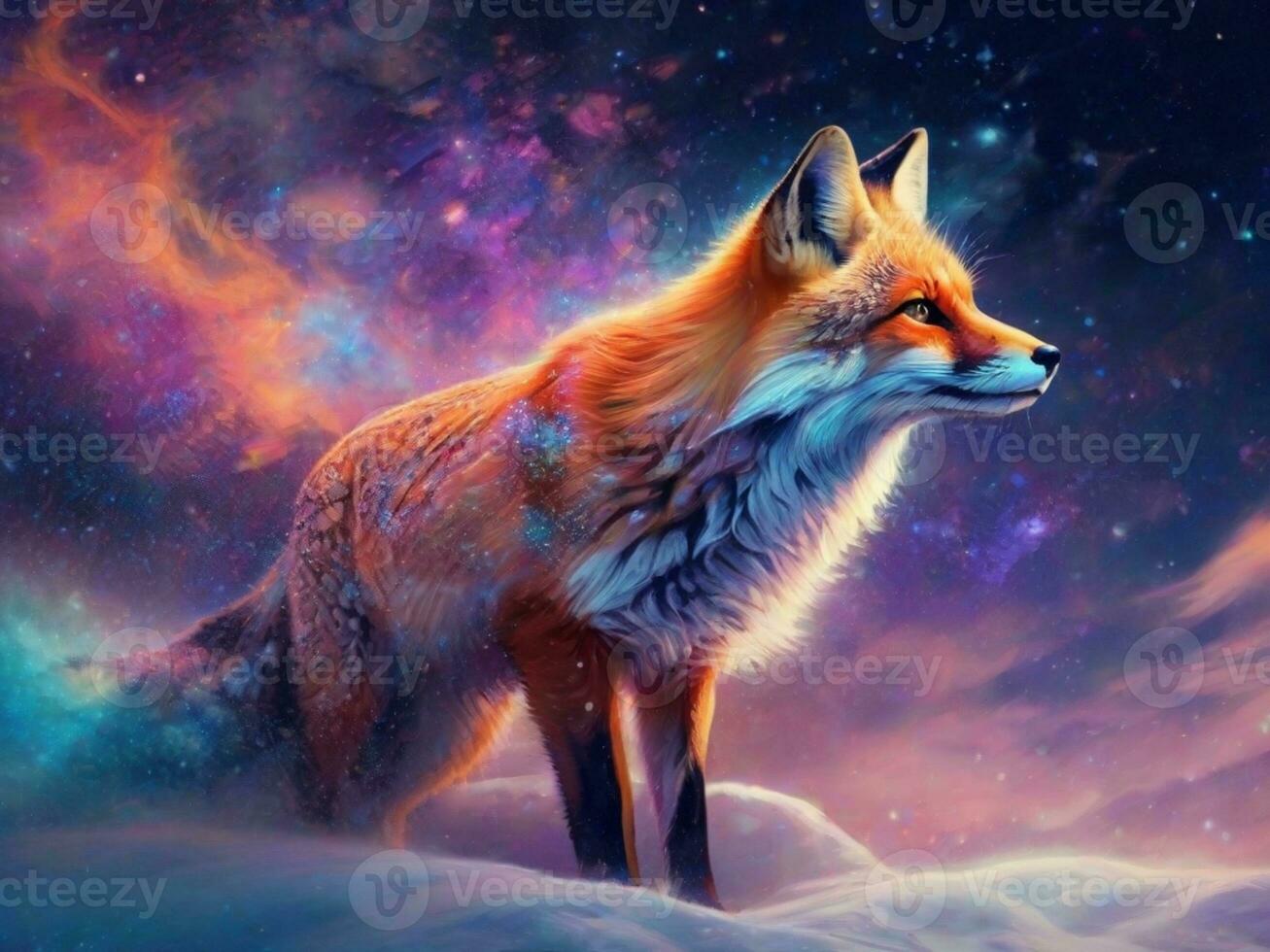AI Generated portrait of cosmic fire nine tail fox, dynamic posture, realistic texture detailing, unrealistic, natural vibrant lighting photo