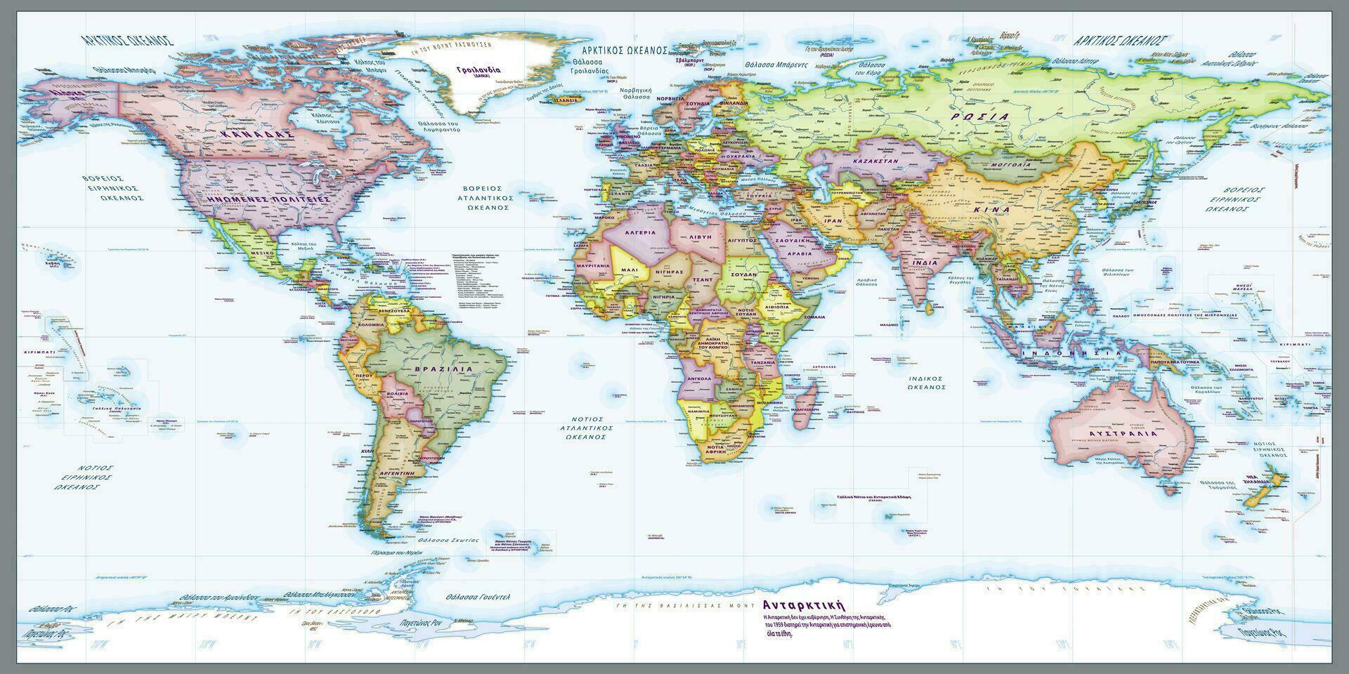 Greek language Political world map Equirectangular projection vector