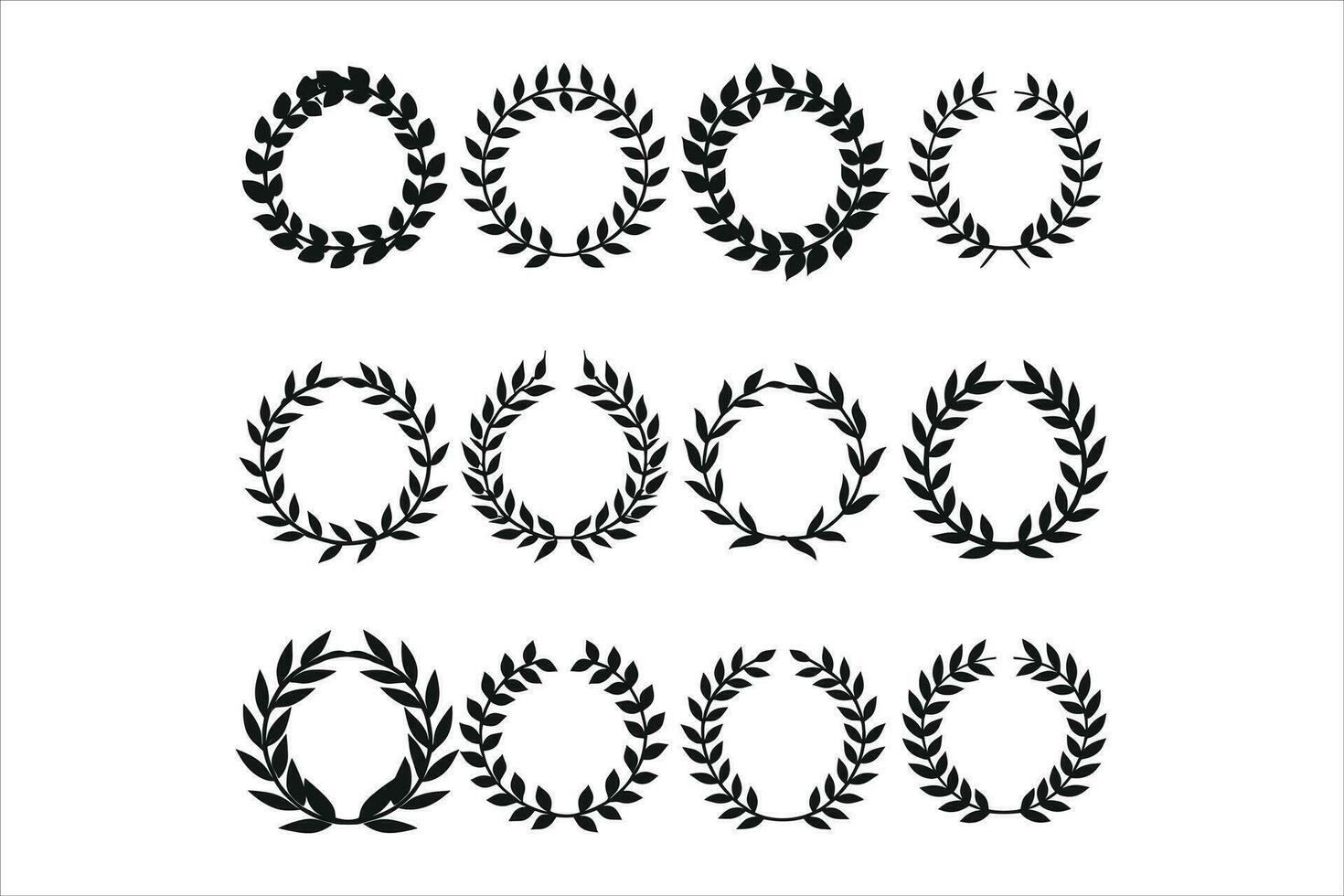 Set of vector laurel wreaths,Vintage designs, Leaves and branches round frames, Hand drawn sketch style.