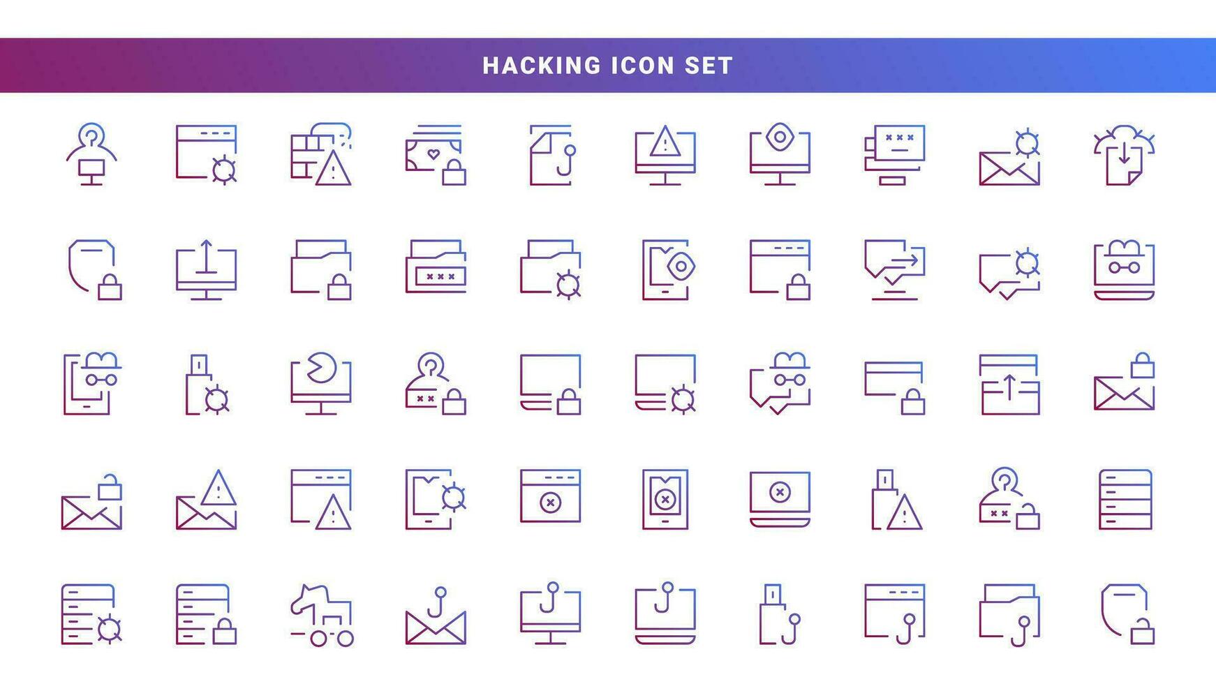 Hacking line icon design set. Fraud icon, online theft security in gradation colors vector