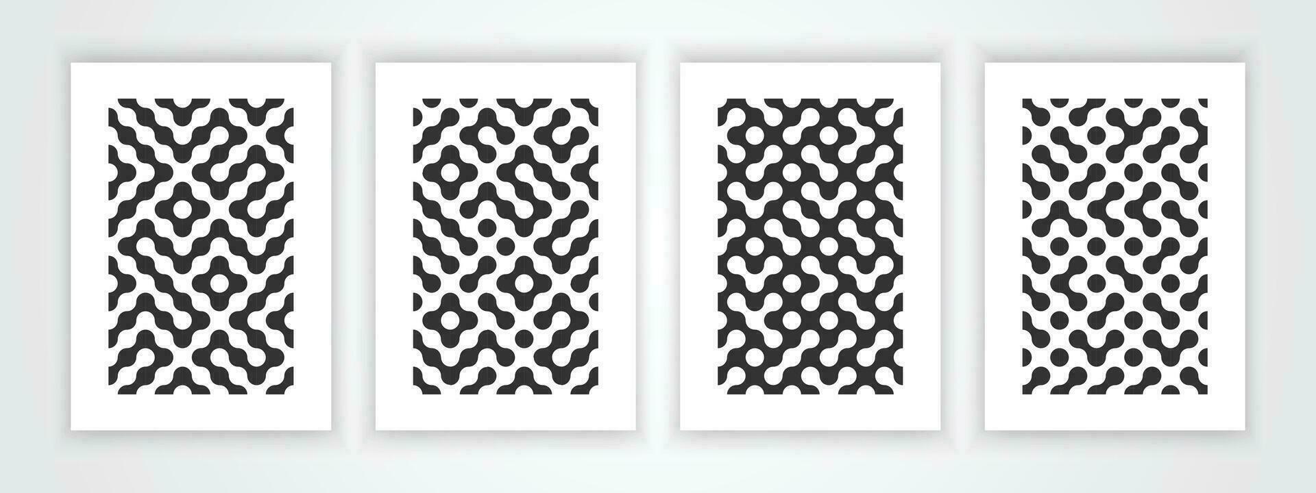 Retro black and white geometric pattern background, vector abstract. Trendy bauhaus pattern backgrounds op-art set