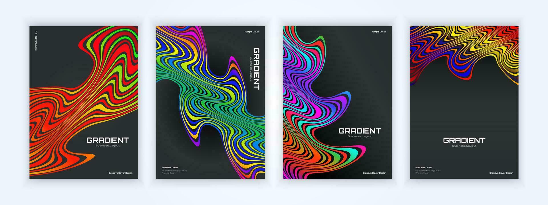 Set of colorful line stripe abstract cover design, marble, fluid, wave style vector