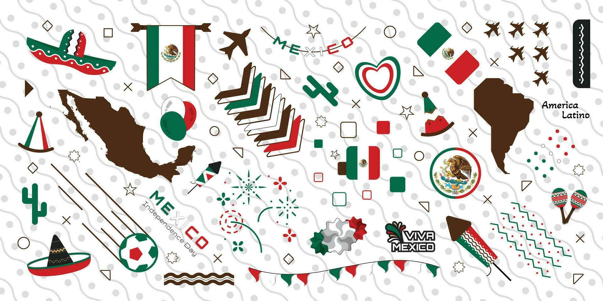 mexico national elements, national symbol icon, independence day background vector