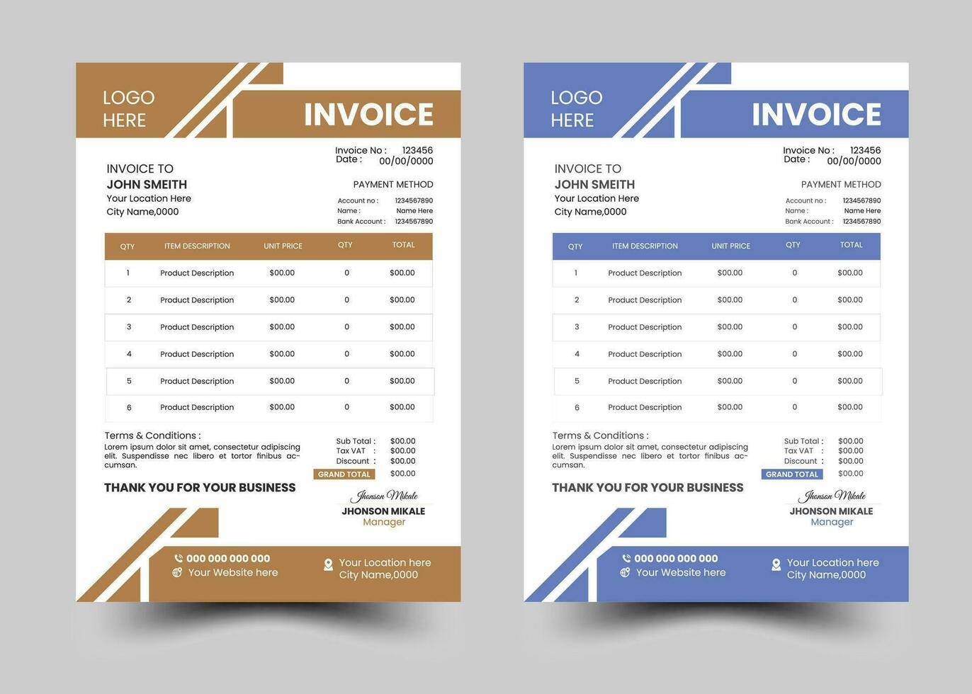 Modern Business Invoice Design Template vector