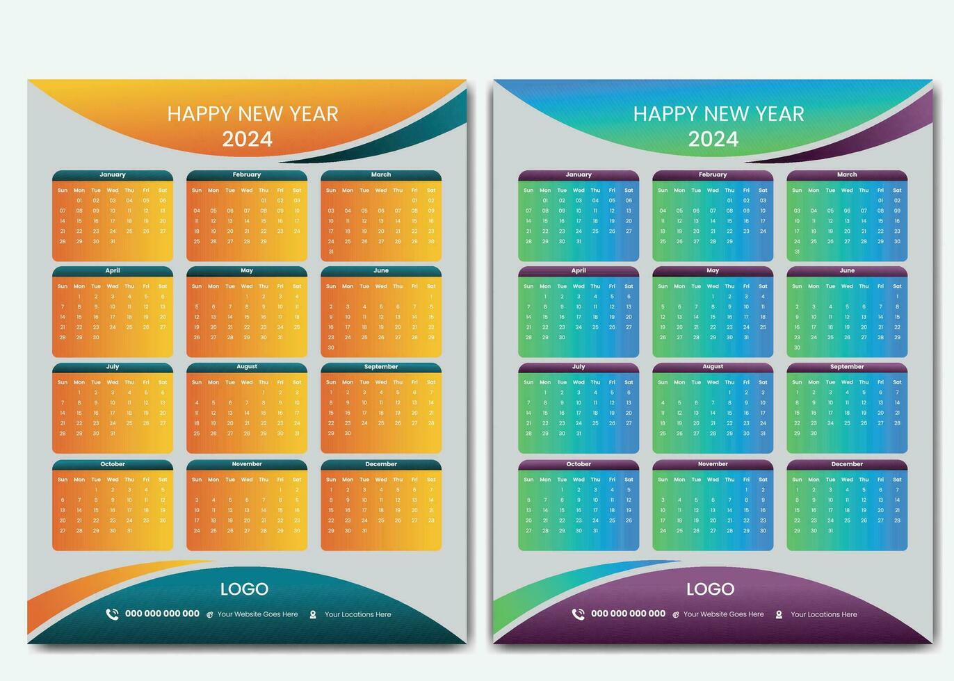 Modern 2024 calendar Banner Design Template vector