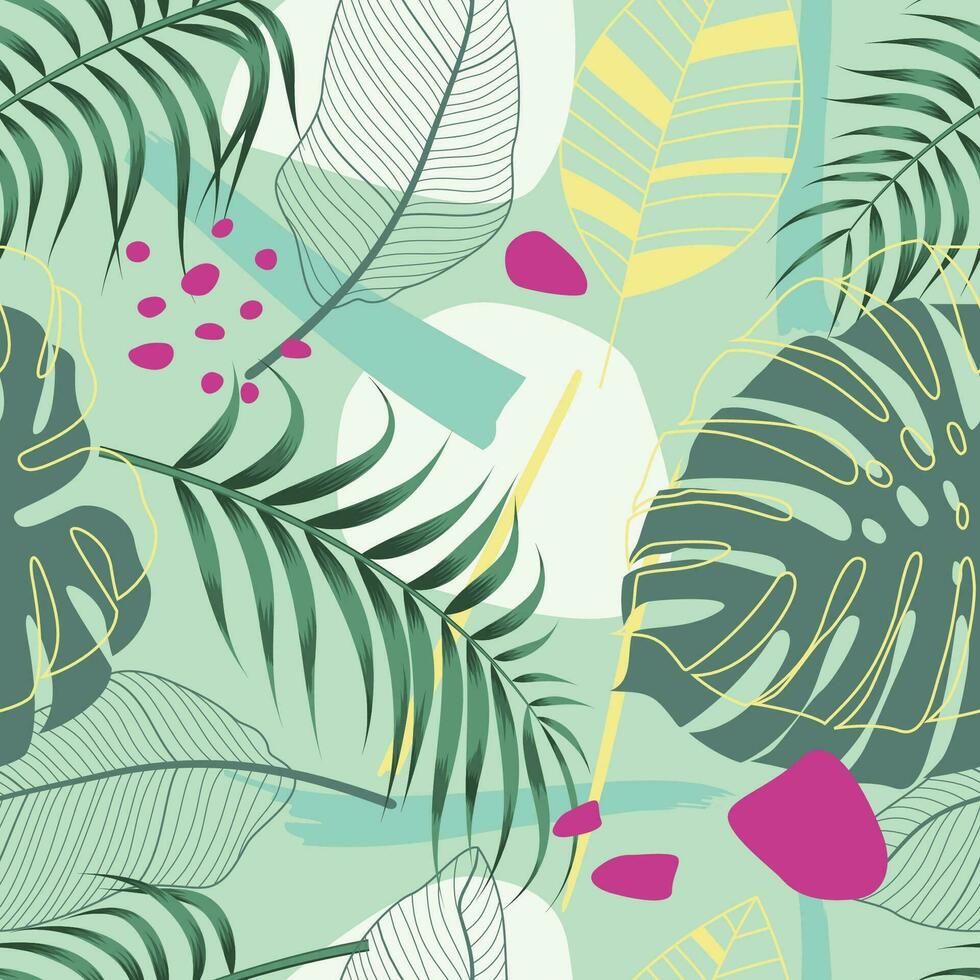 Abstract Floral seamless pattern with leaves. tropical background vector