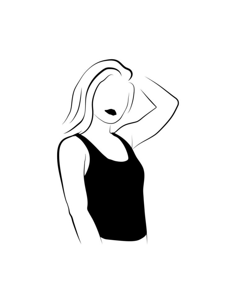 Short hair Woman Simple Line Art vector white background