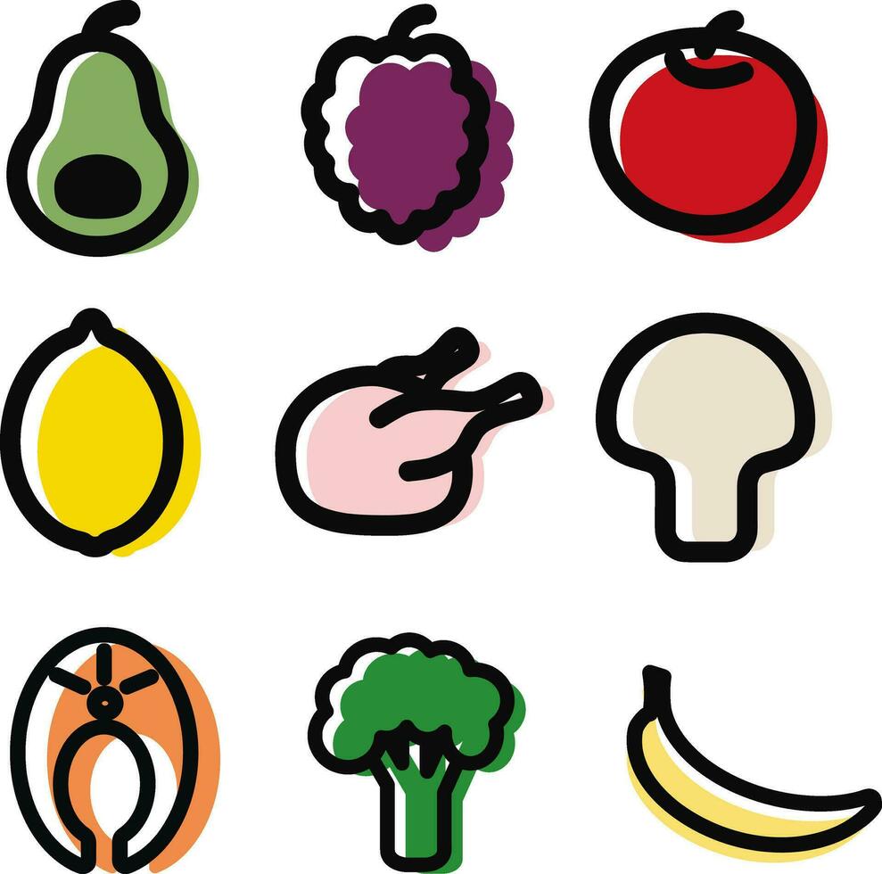 Set of healthy food illustrations. Element for print, postcard and poster. Vector illustration