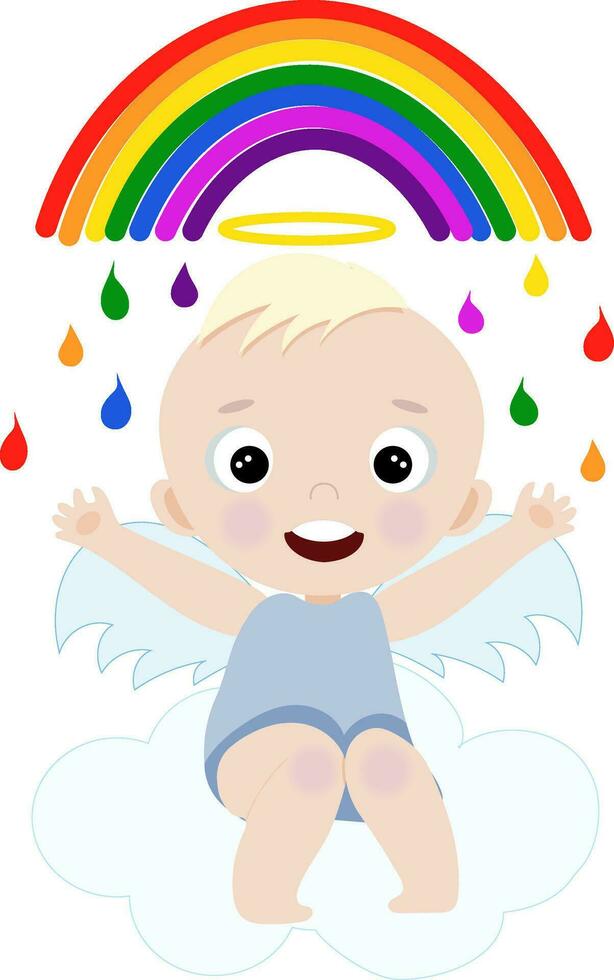 boy angel and rainbow vector