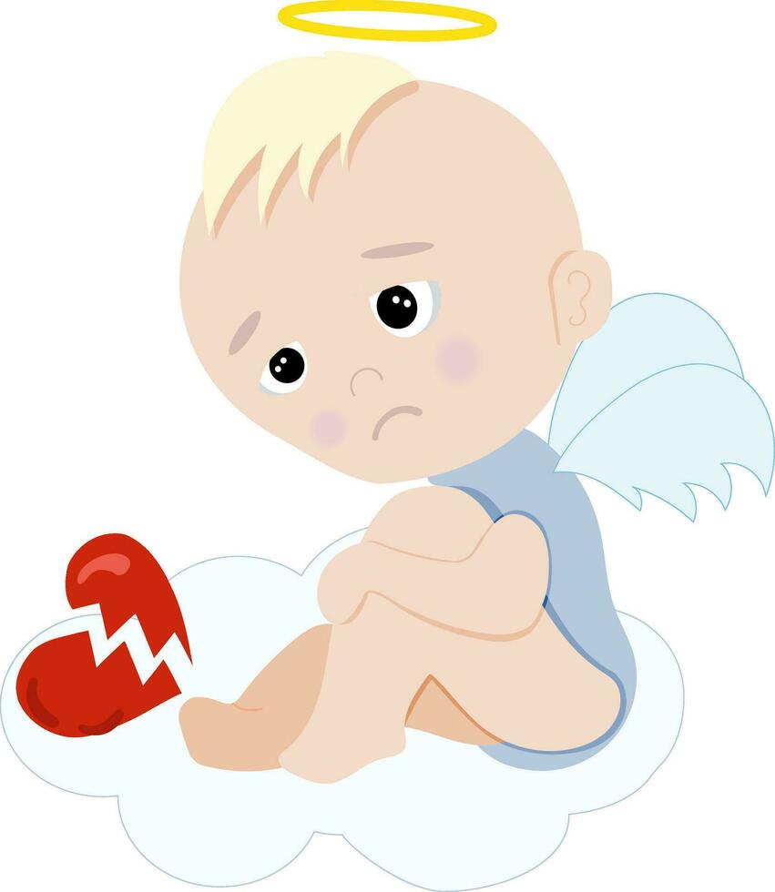 boy angel with a broken heart vector