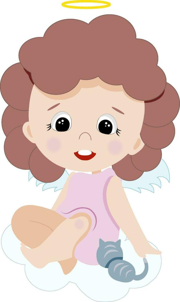 angel girl with kitten vector