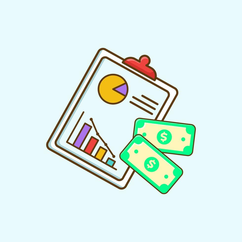 Business Clipboard and Graphics Vector Icon Illustration. Flat Cartoon Style Suitable for Web Landing Page, Banner, Flyer, Sticker, Card, Background