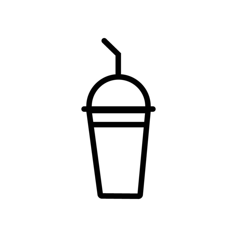 Disposable plastic cup pixel perfect linear icon. Mug for cold drink, soda, juice with dome lid and straw. Editable stroke. Vector illustration EPS 10.