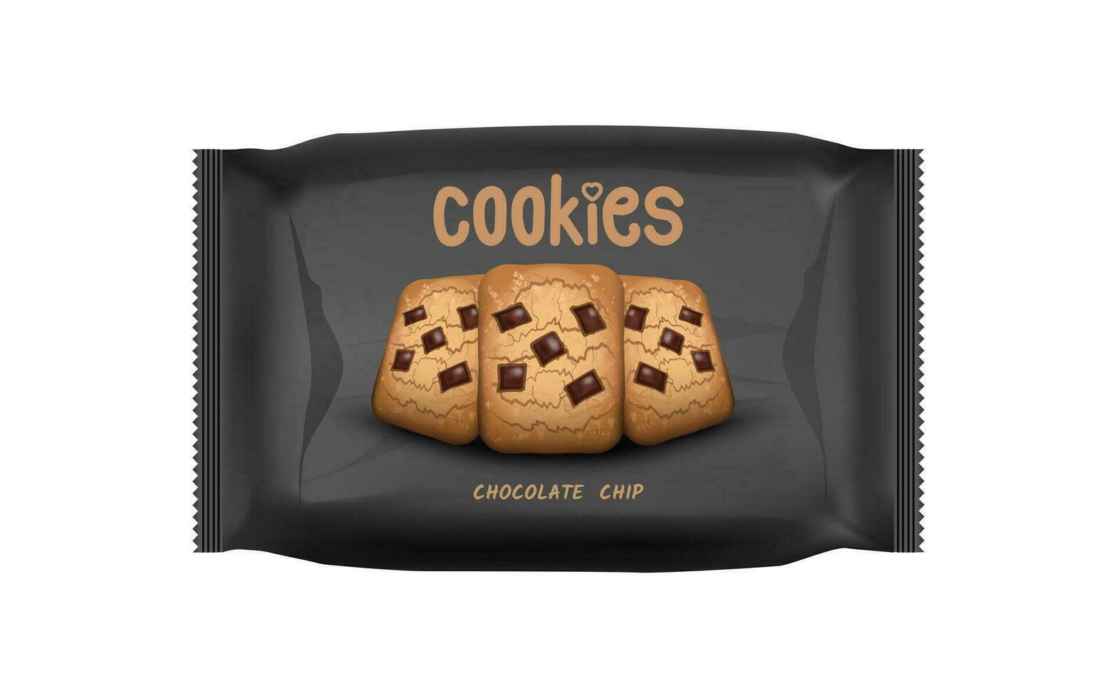 Design packaging template for chocolate chip cookies snack. Vector illustration EPS 10.