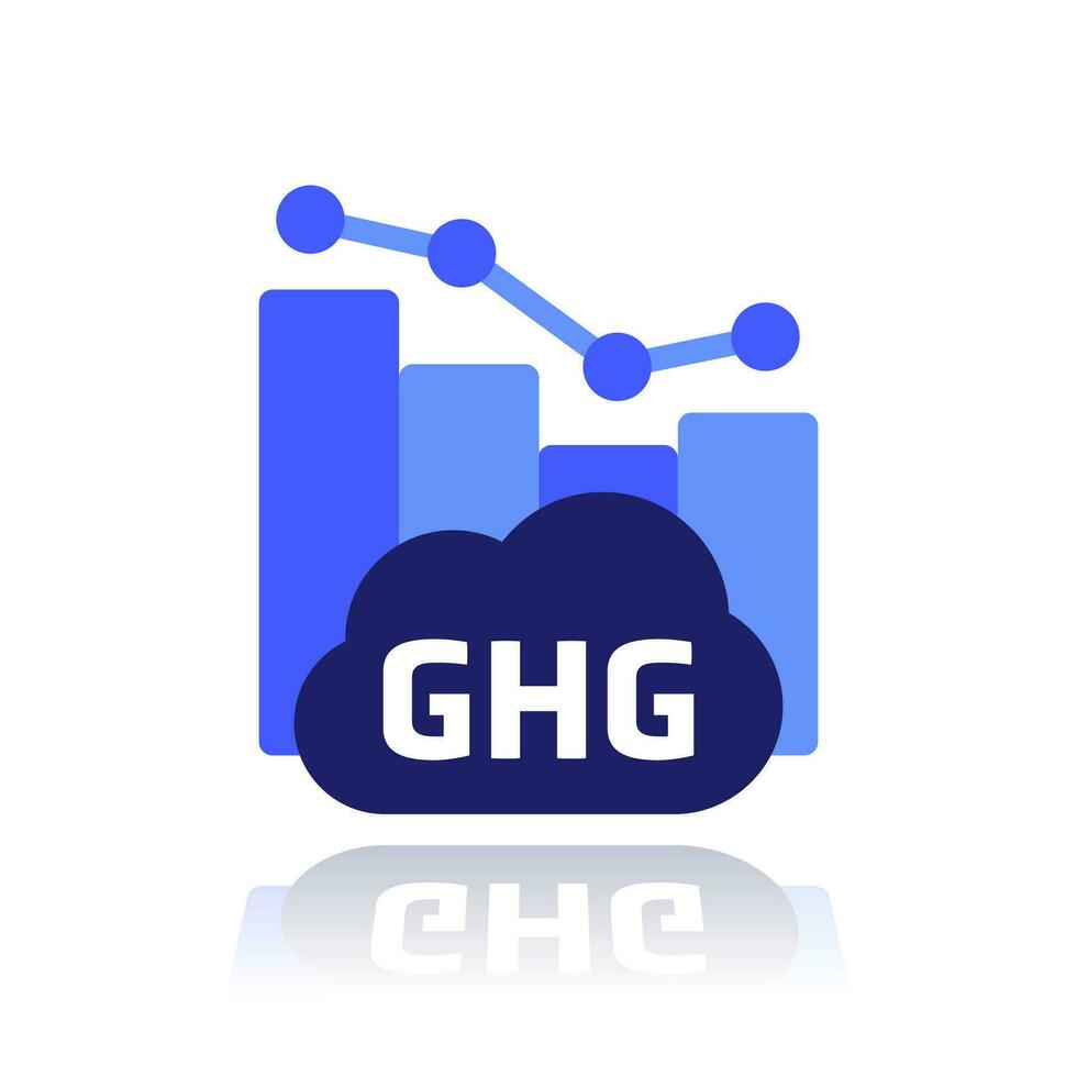 GHG, reducing greenhouse gas emission icon with graph vector