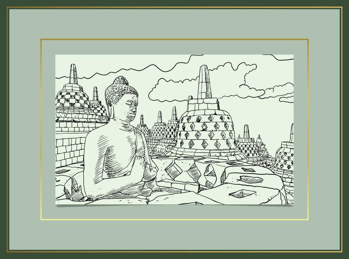 sketsa stupa borobudur, candi borobudur hand drawn sketch .eps 10 vector