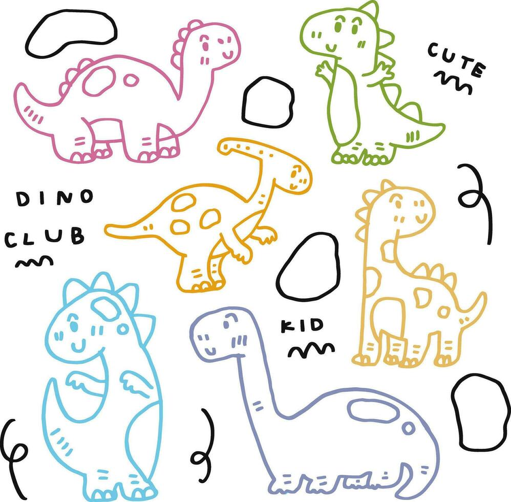 mano dibujado linda dino y texto para plantillas vector