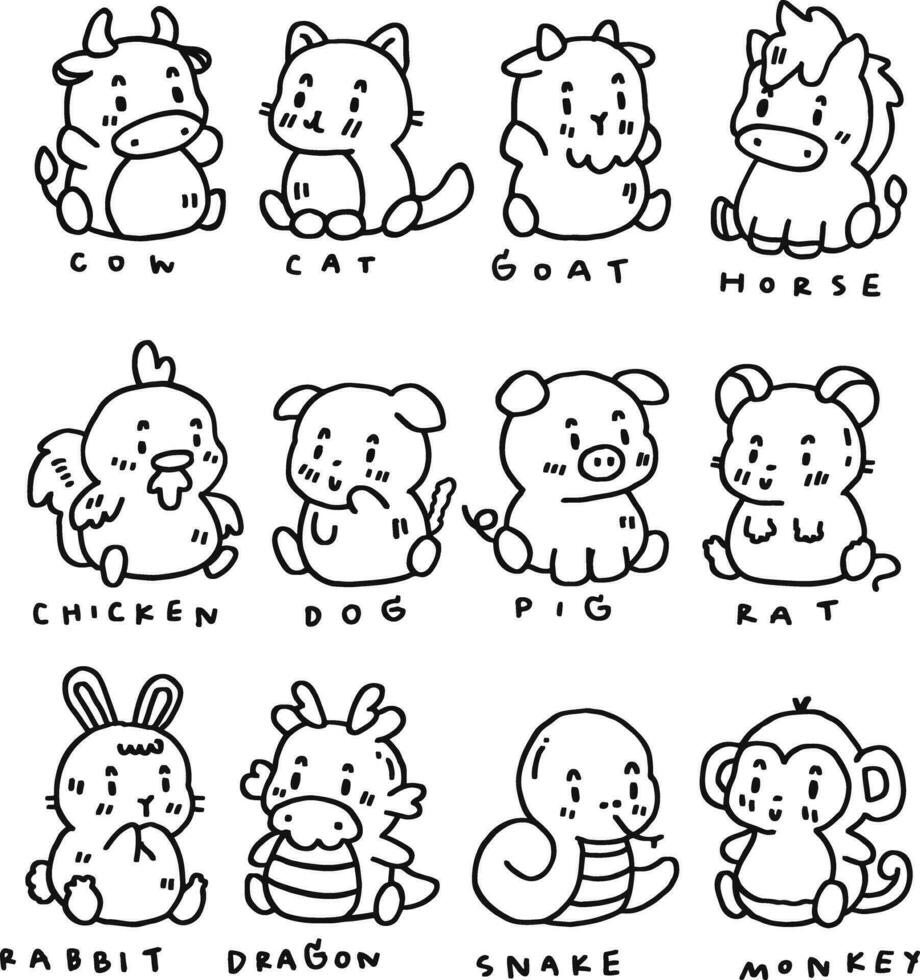 hand drawn cute animal and text for templates vector