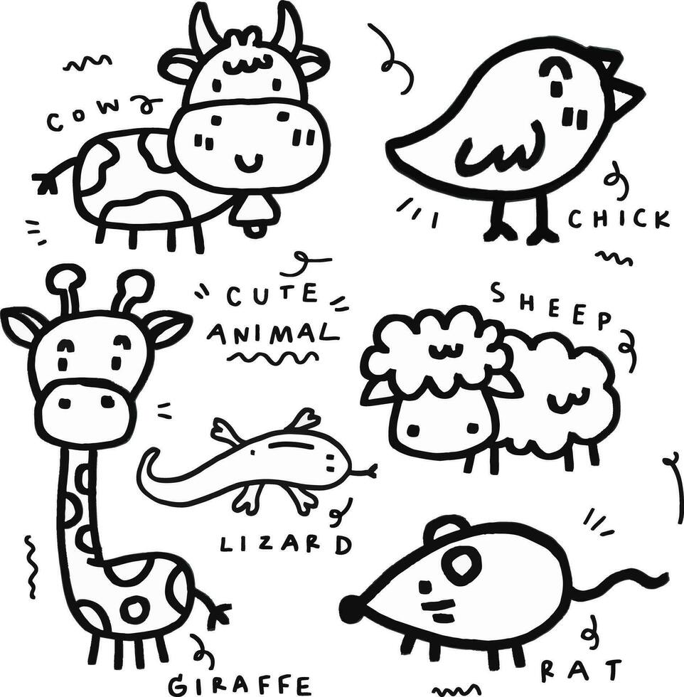 hand drawn cute animal and text for templates vector