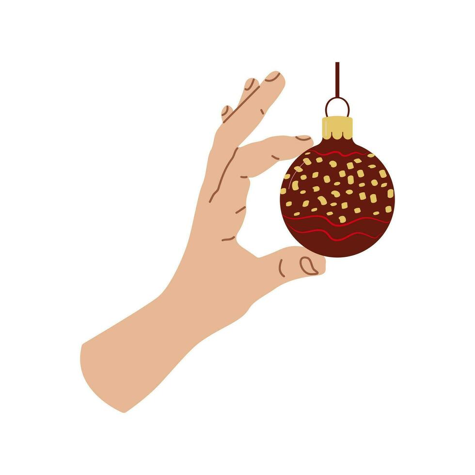 Holiday home decoration hand with Christmas ball Design for banner, web. Ball with dots and waves. Vector illustration...