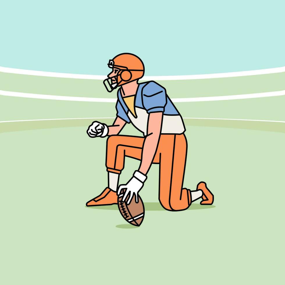 American football man male guy  character players in action Athlete on field line style illustration vector