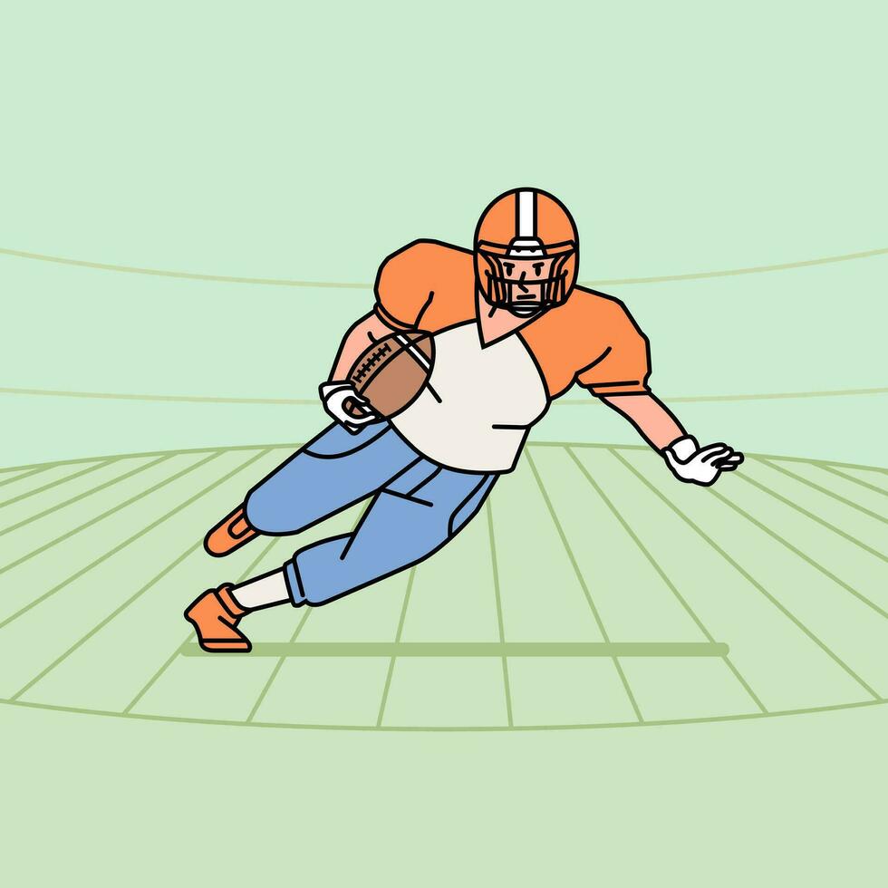 American football man character players in action Athlete on field line style vector