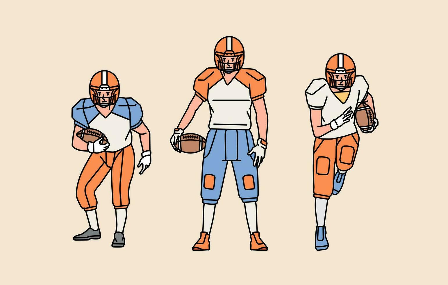 American football character players in action set line style illustration vector