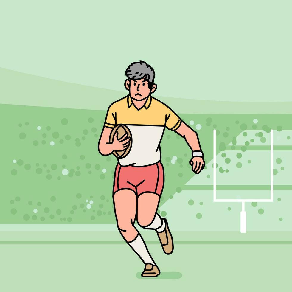 rugby fútbol americano personaje jugadores acción atleta campo línea estilo ilustración vector