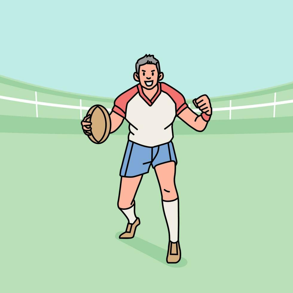 rugby fútbol americano personaje jugadores acción atleta campo línea estilo ilustración vector