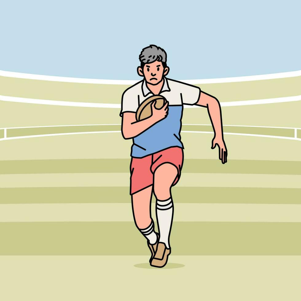 Rugby football  character players action Athlete field line style illustration vector