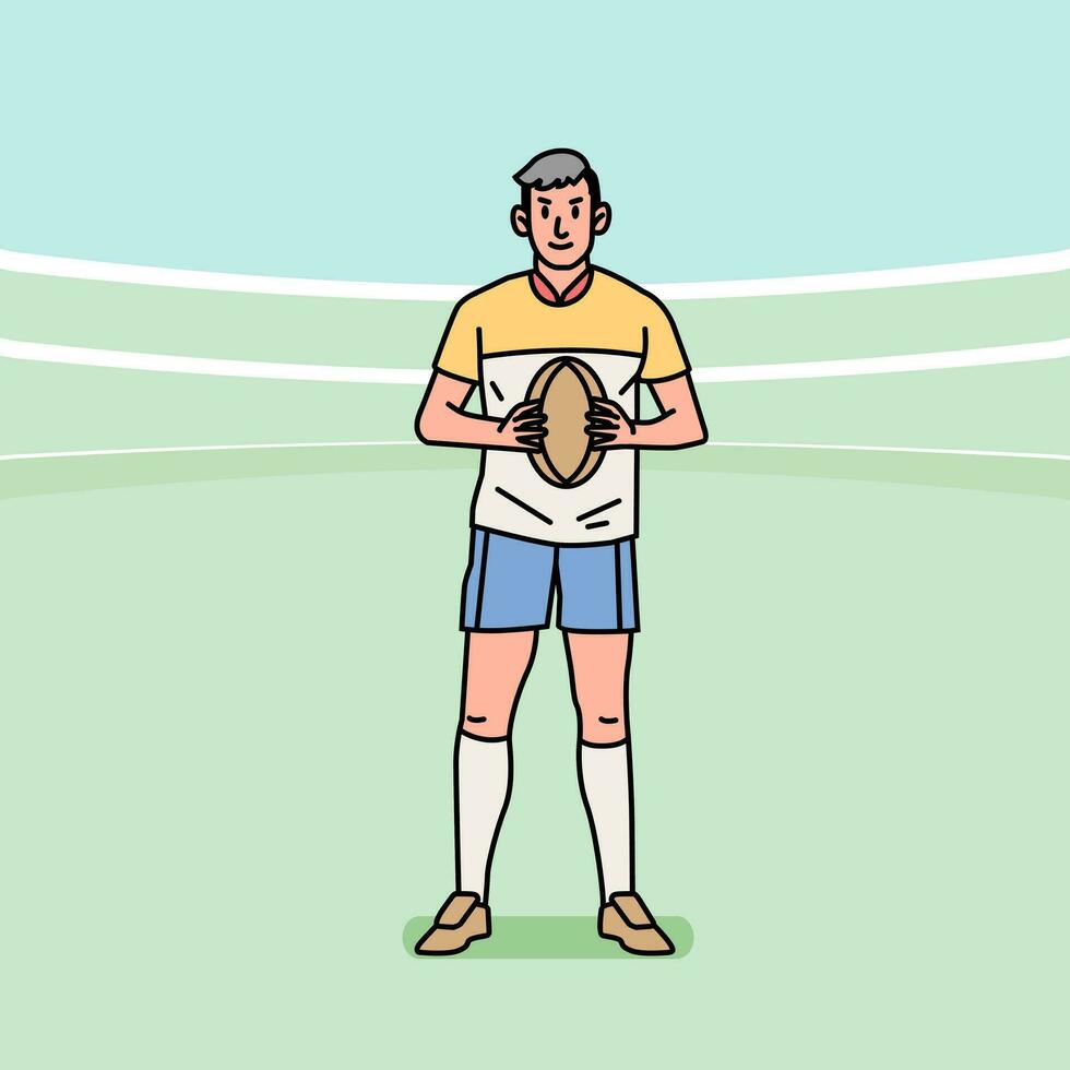 Rugby football  character players action Athlete field line style illustration vector