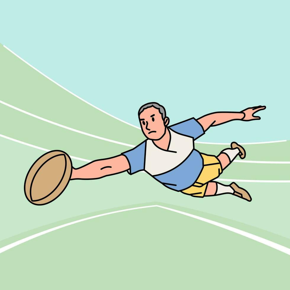 rugby fútbol americano personaje jugadores acción atleta campo línea estilo ilustración vector