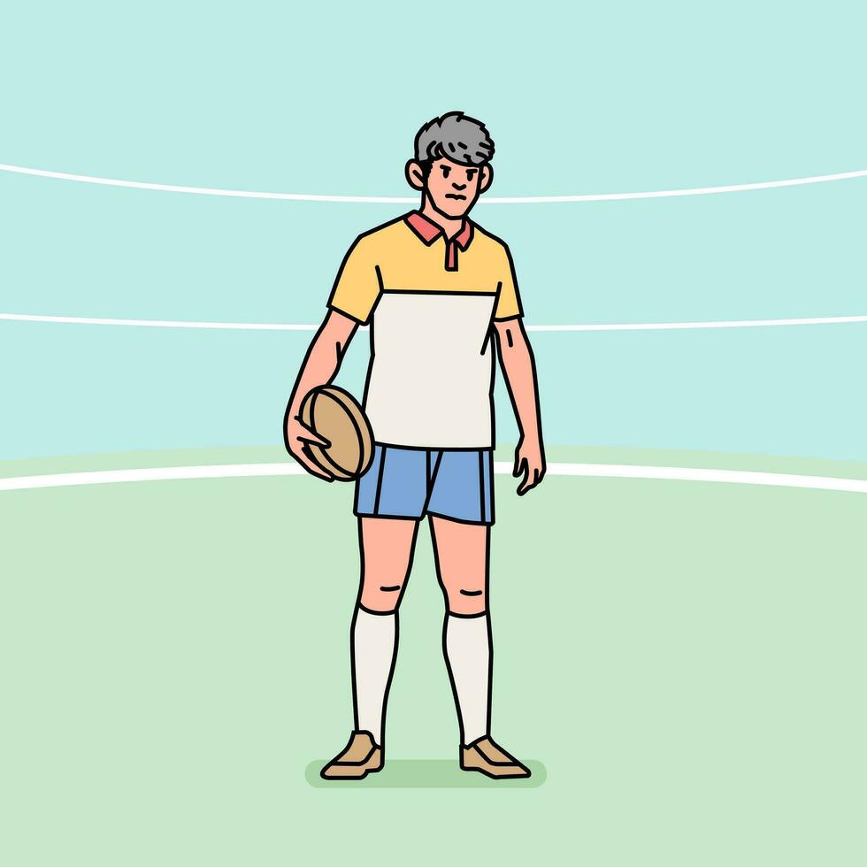 rugby fútbol americano personaje jugadores acción atleta campo línea estilo ilustración vector