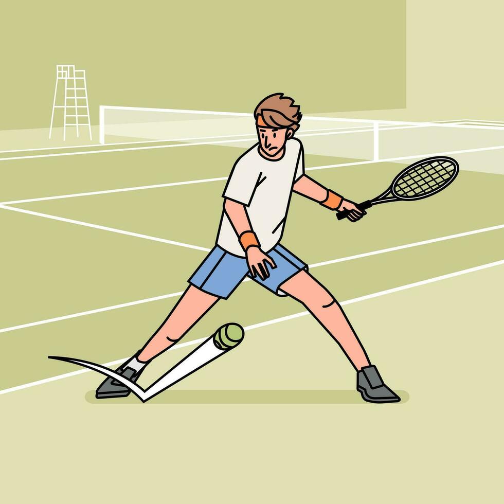 Tennis man character players in action Athlete on field line style illustration vector