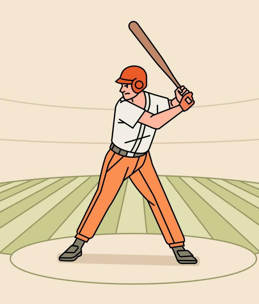 Baseball character players action Athlete on the stadium line style illustration vector
