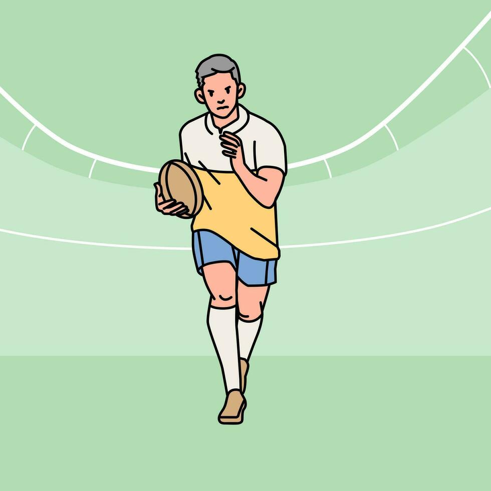 rugby fútbol americano personaje jugadores acción atleta campo línea estilo ilustración vector