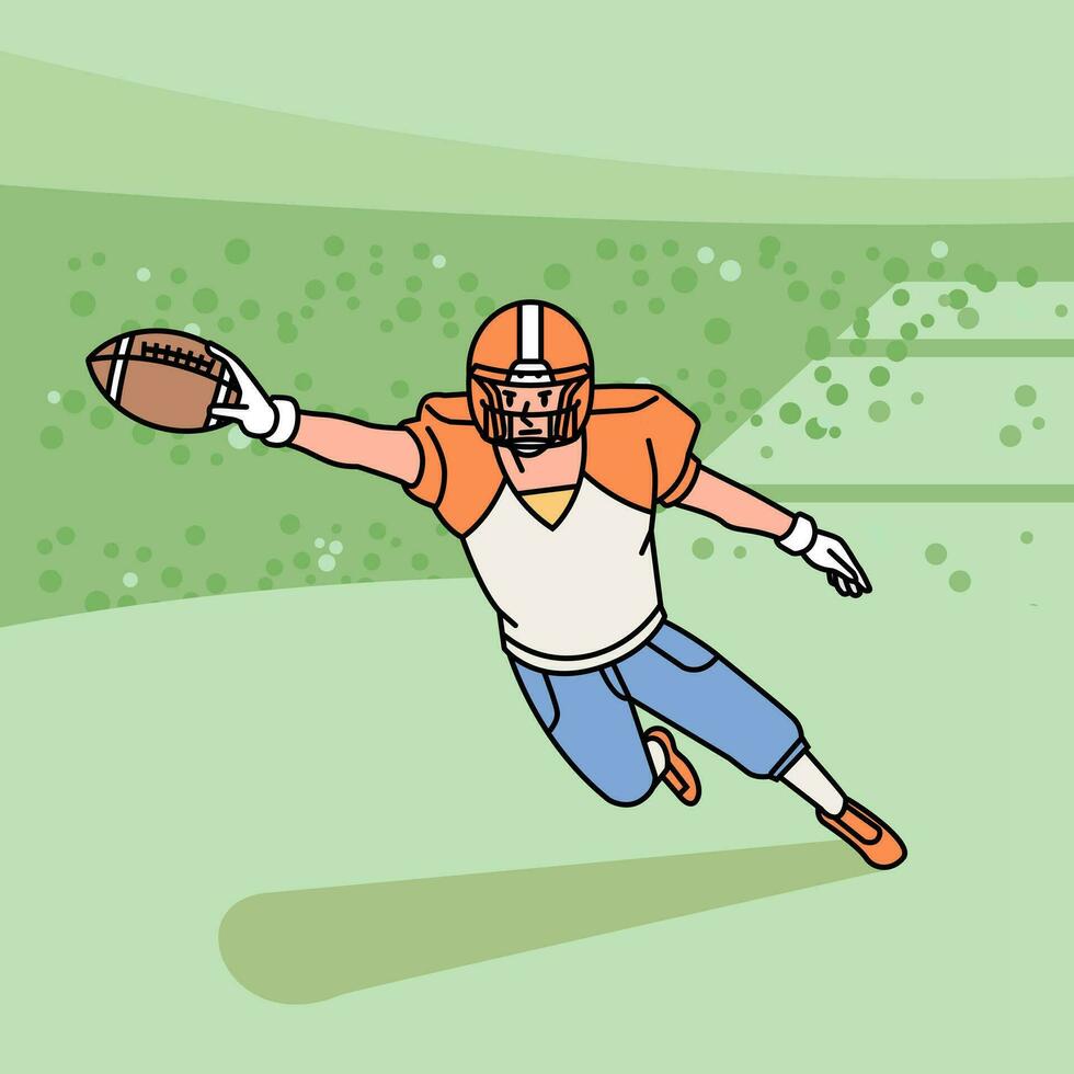 American football man character players in action Athlete on field line style vector