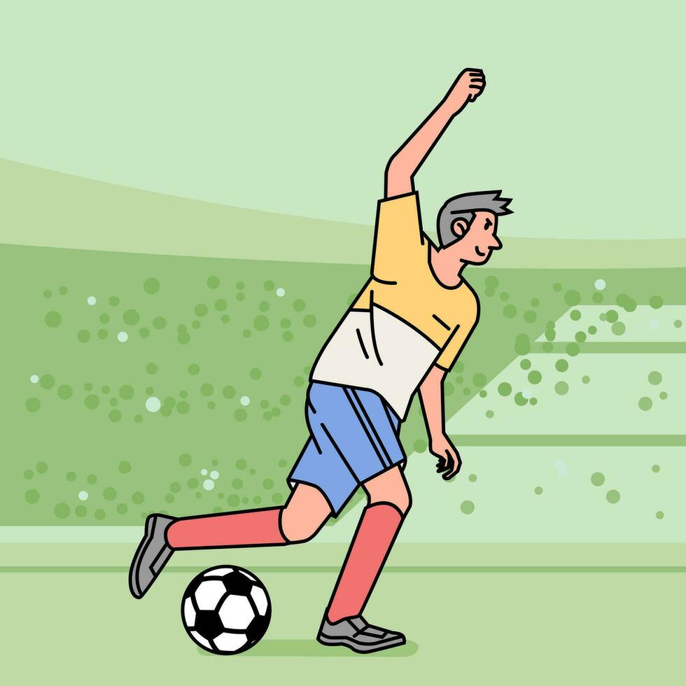 Soccer football man character players in action Athlete on field line style vector