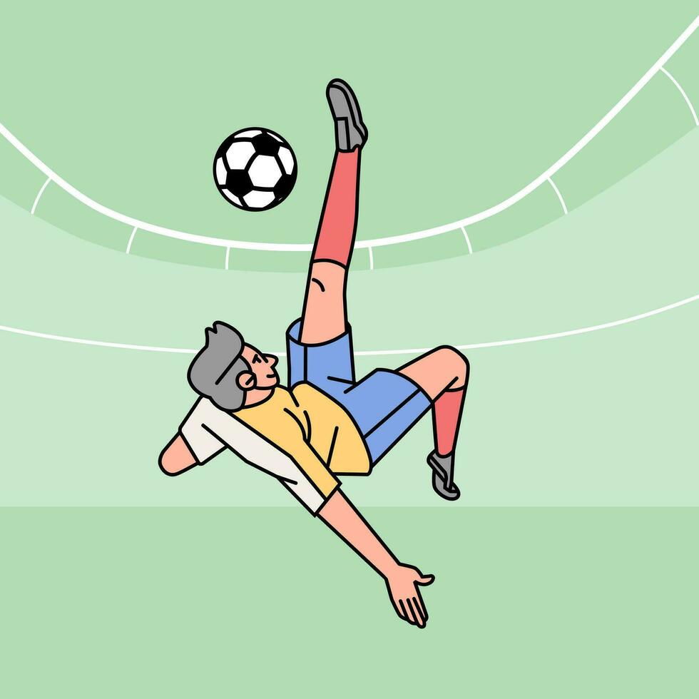 Soccer football man character players in action Athlete on field line style vector