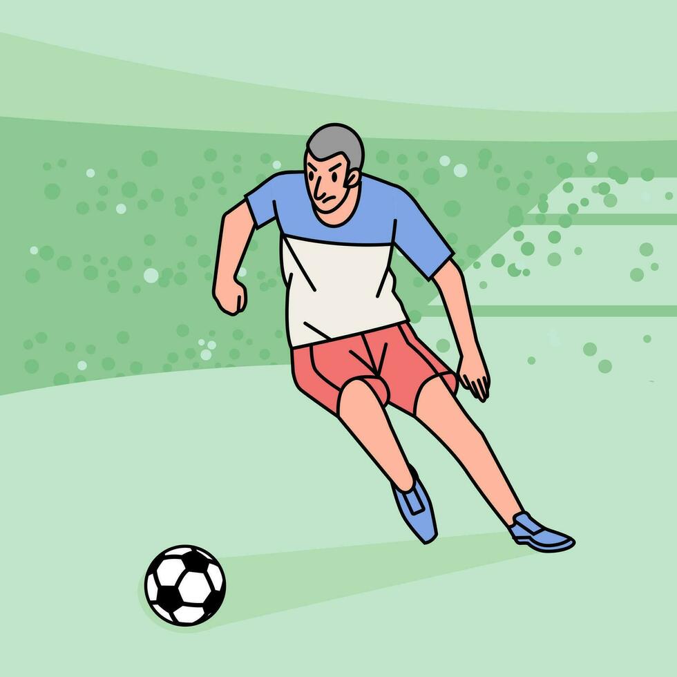 Soccer football man character players in action Athlete on field line style vector