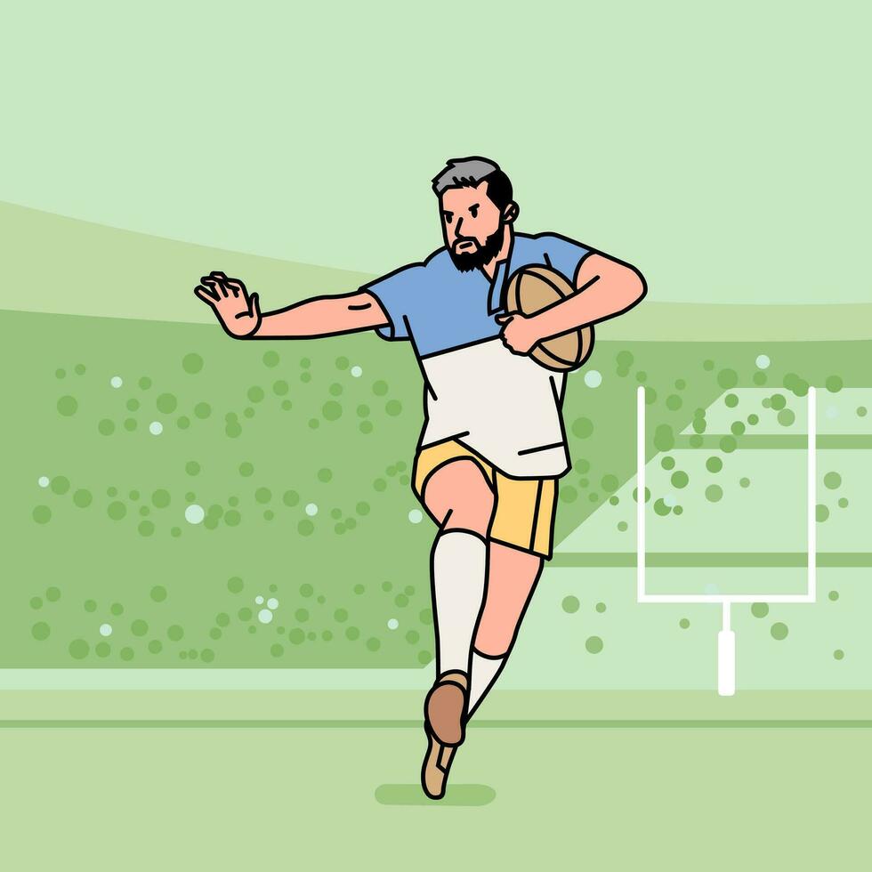 rugby fútbol americano personaje jugadores acción atleta campo línea estilo ilustración vector