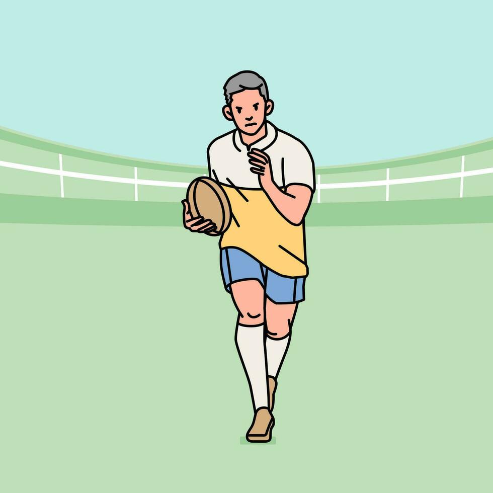 rugby fútbol americano personaje jugadores acción atleta campo línea estilo ilustración vector