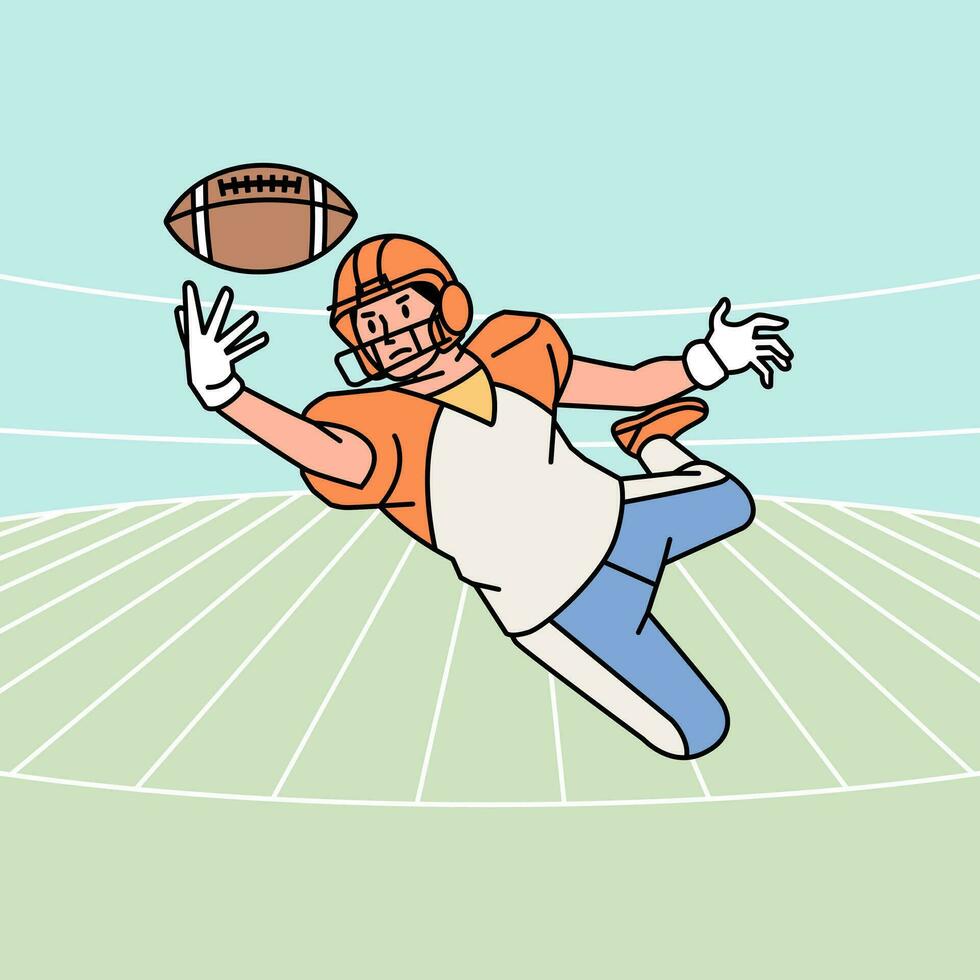 American football man character players in action Athlete on field line style vector