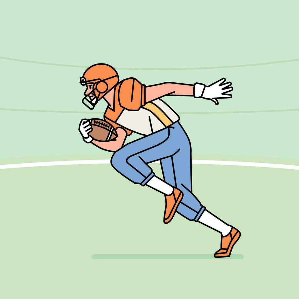 American football man character players in action Athlete on field line style vector