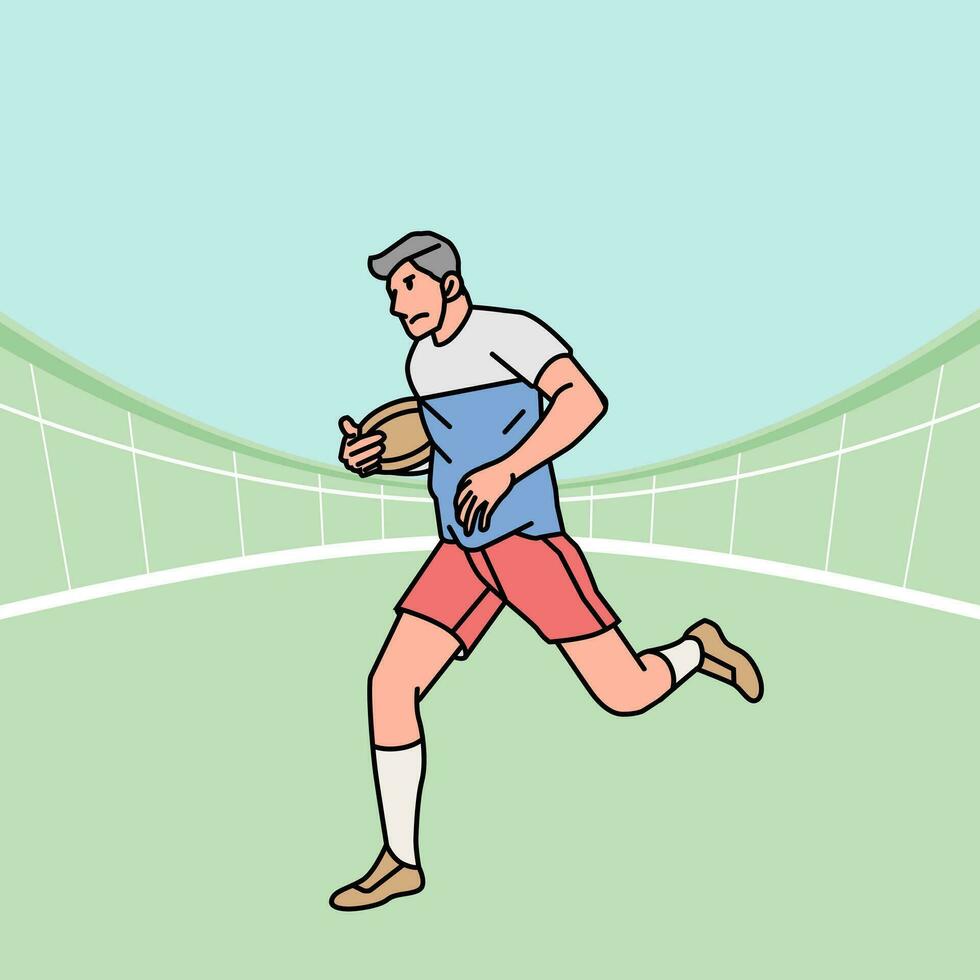 rugby fútbol americano personaje jugadores acción atleta campo línea estilo ilustración vector