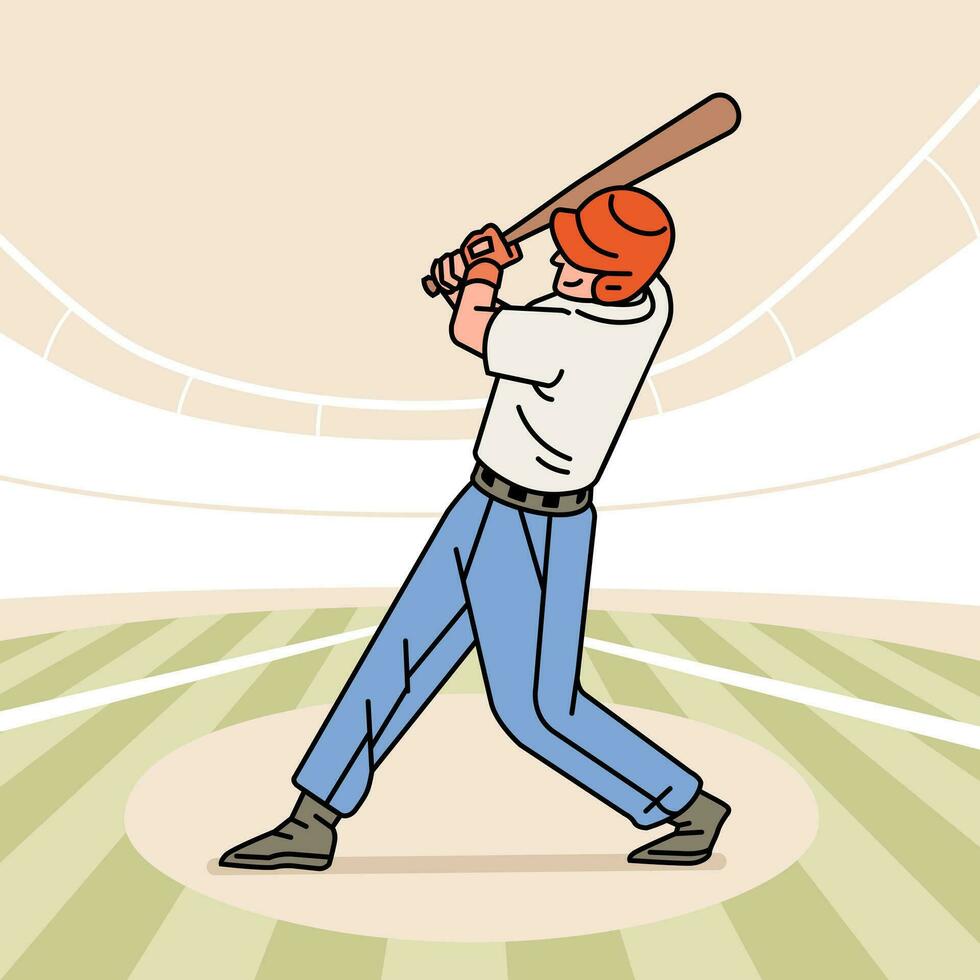 Baseball character players action Athlete on the stadium line style illustration vector