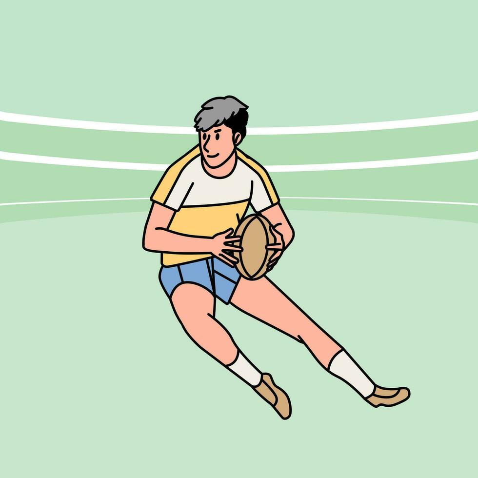 Rugby football  character players action Athlete field line style illustration vector