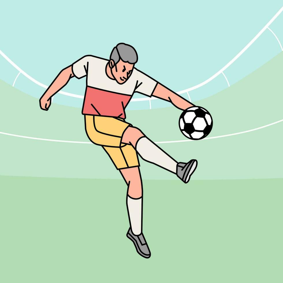 Soccer football man character players in action Athlete on field line style vector