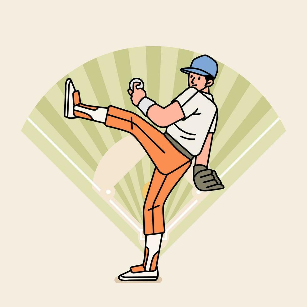 Baseball character players action Athlete on the stadium line style illustration vector